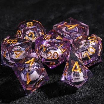 7Pcs Liquid Cat Dice Purple Resin Polyhedral Dice For DND Role Games Playing Collection Set