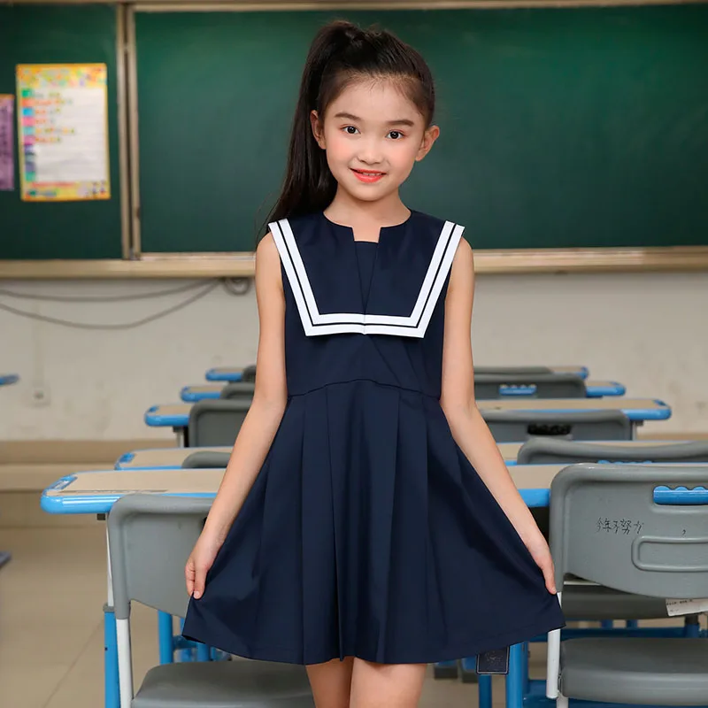 Low Coustoms Sailor Collar Navy Sleeveless Uniforms School Kindergarten  Uniform School Pleated Dresses for Girls