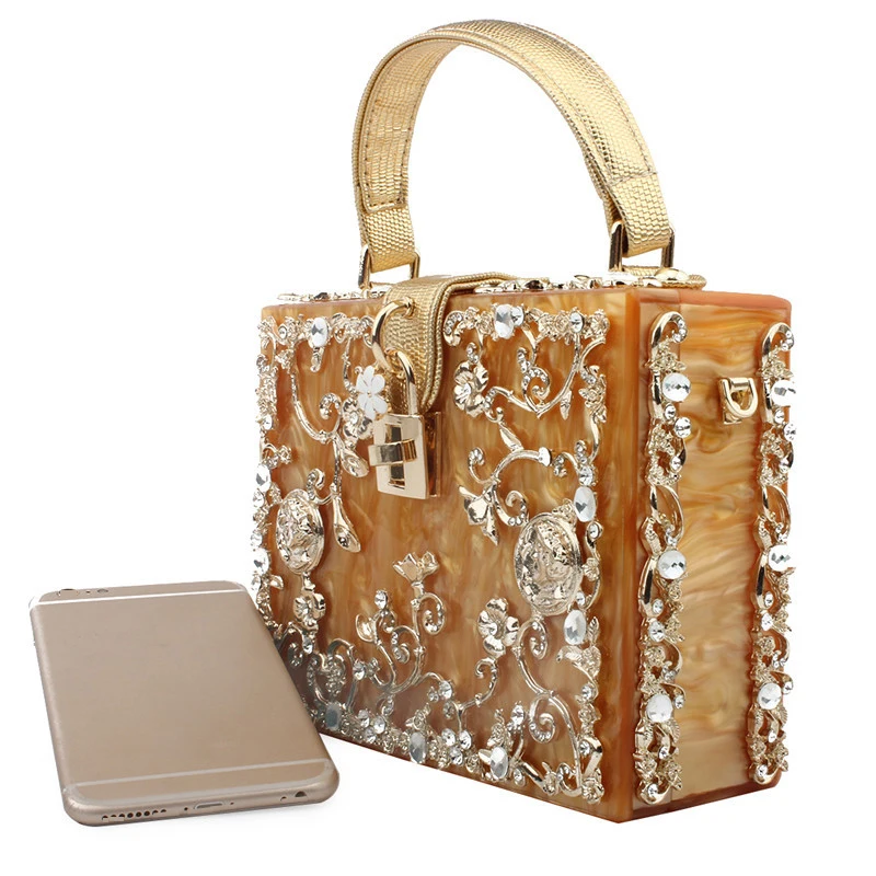 Shiratori Women Evening Clutch Bag, Acrylic Square Box Shoulder Handbags for Wedding Party Tote Purse