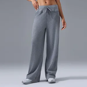 Women Drawstring Pants Soft High Waist Solid Pilates Wide Leg Pants Yoga Pants Fitness Clothing
