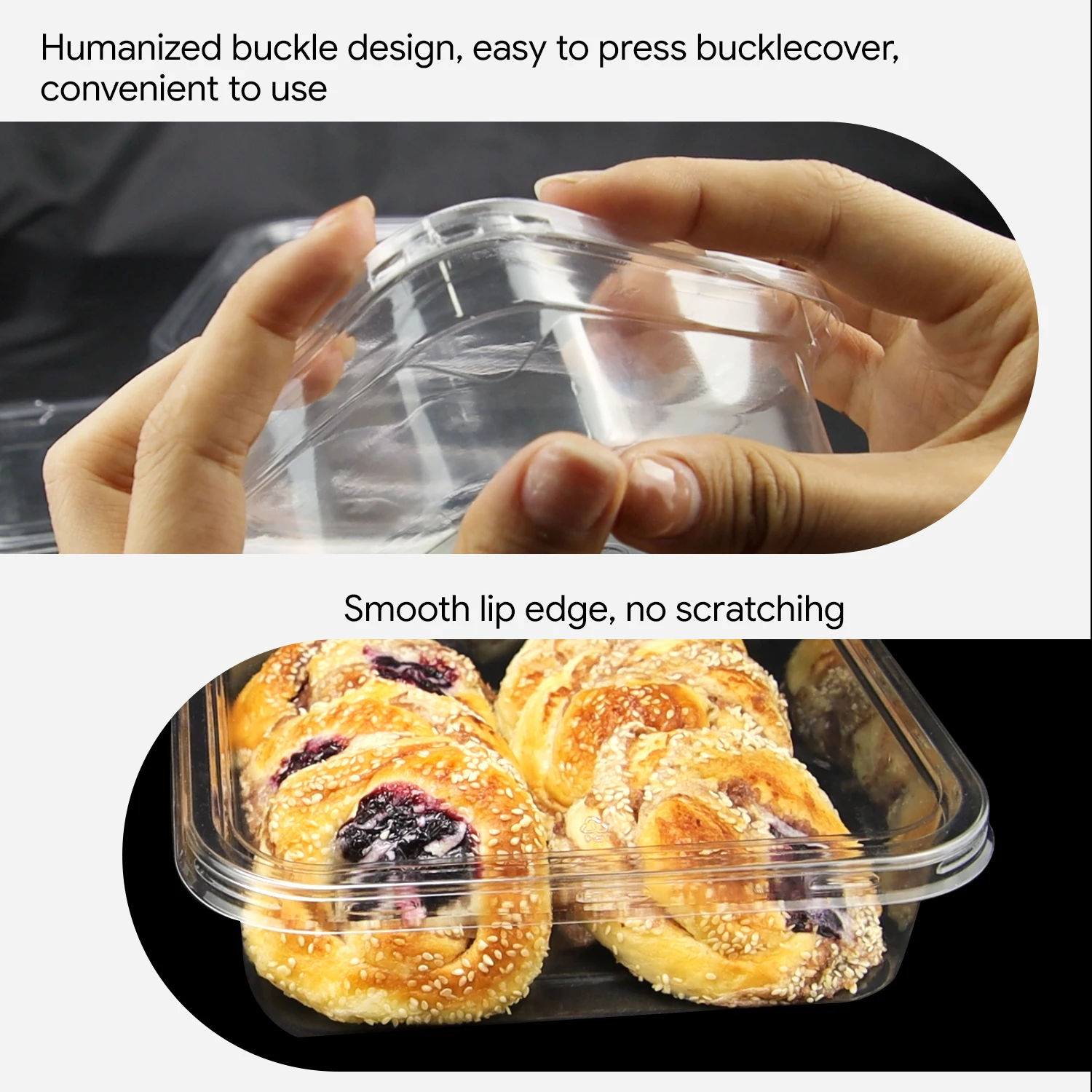 Food-Grade Transparent 4/8/12/16/68oz Cake Box Packaging RPET Plastic Clamshell Dessert Containers