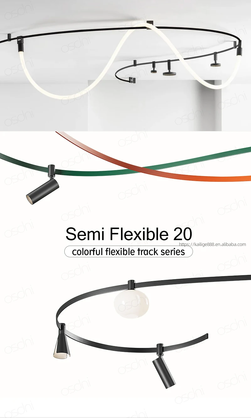 现代表面曲线线性柔性发光二极管轨道灯圆形智能涂鸦紫蜂无线轨道Diy Dc48V装饰吊灯