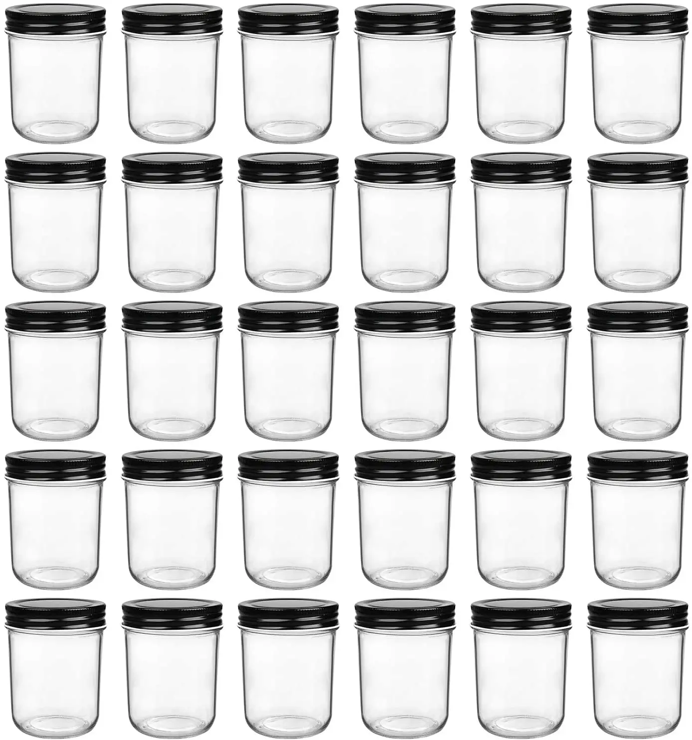 6 Oz 200 ML Clear Wide Mouth Glass Mason Jar Jelly Jars with Black Metal Lids