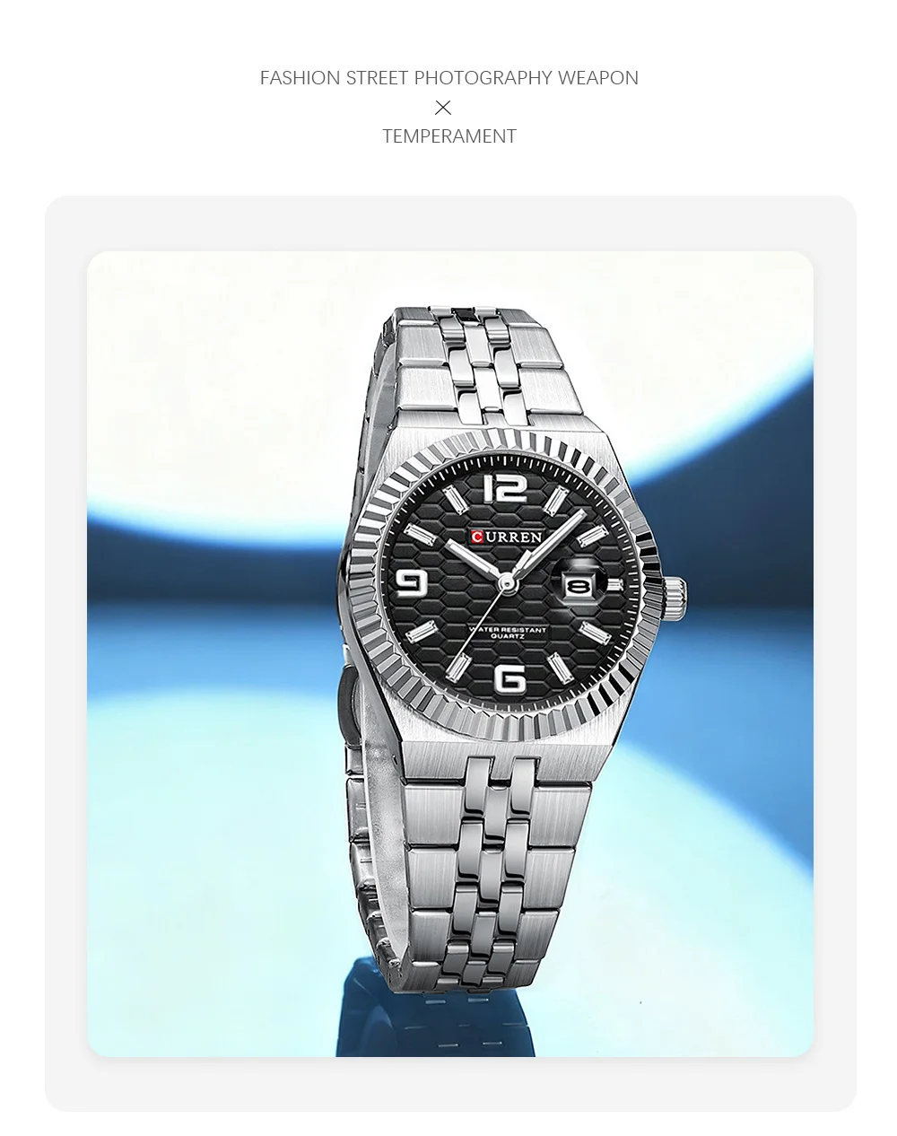 CURREN 8498 Women's Quartz Watches Stainless Steel Band Blue Dial Calendar Date Watch Ladies Water Resistant Luminous Wristwatch