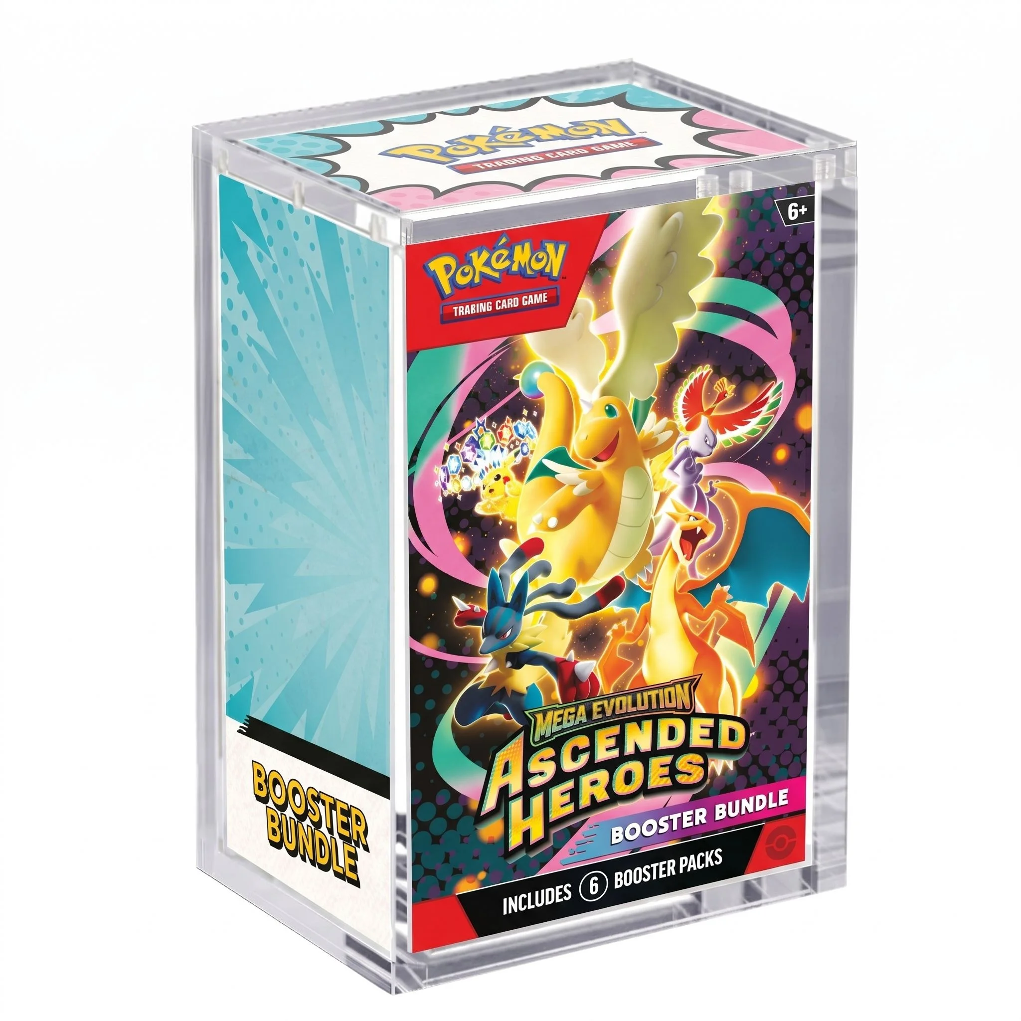 New Size 6 Pack Booster Bundle Acrylic Case UV Protection Magnetic Clear Display Box for Pokemon Trading Card Game Storage