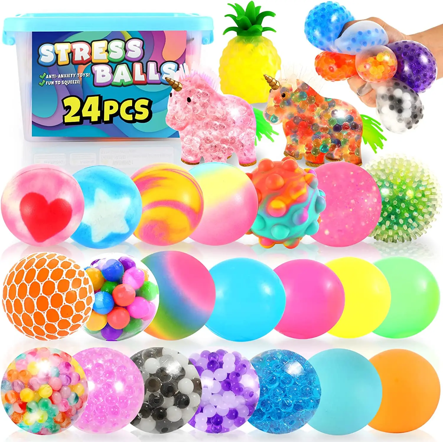 Oleoletoy Stress Ball Set - 24 Pack Sensory Stress Balls Bulk Fidget ...