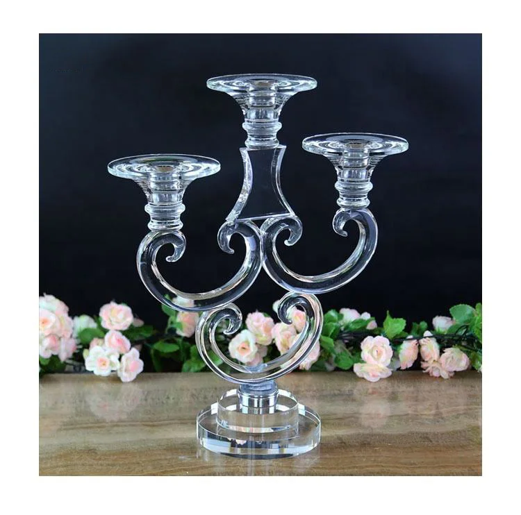 Supports à Bougies Élégants en Verre Cristal Transparent à 3 Bras, Décoration Maison Nouveauté pour Fêtes et Mariages