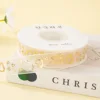 Cinta de gasa blanca nieve con estampado dorado - corazón de 2.5cm, 10 yardas.