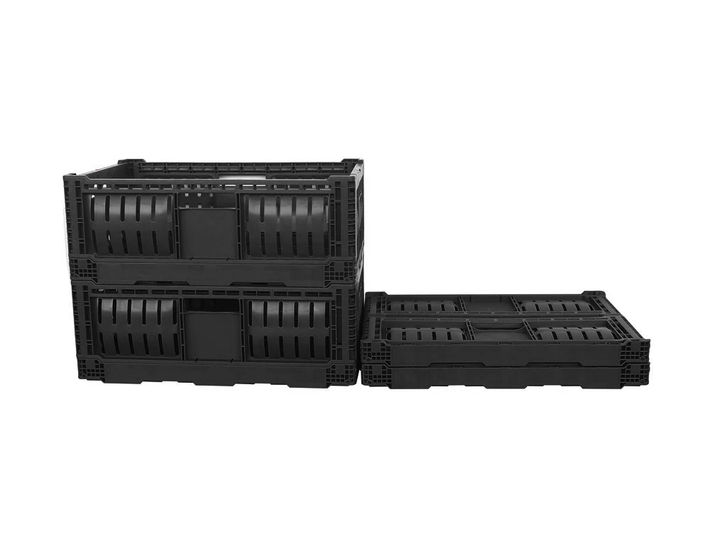 Black 6422 Reusable RPC Vented Type Plastic Crate for Vegetable Fruit Transportation Foldable Stackable Perforated Structure