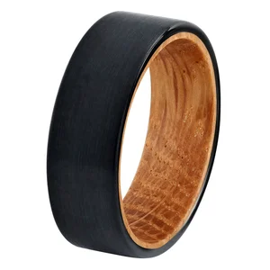 Coolstyle Jewelry 8mm Wholesale Whisky Barrel Oak Wood Inlay Black Tungsten Ring for Men Women Fashion Engagement Wedding Band