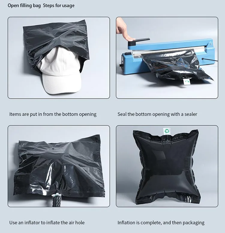 Bottom Open Filling Inflatable Black Air Cushion Pillow Bag For