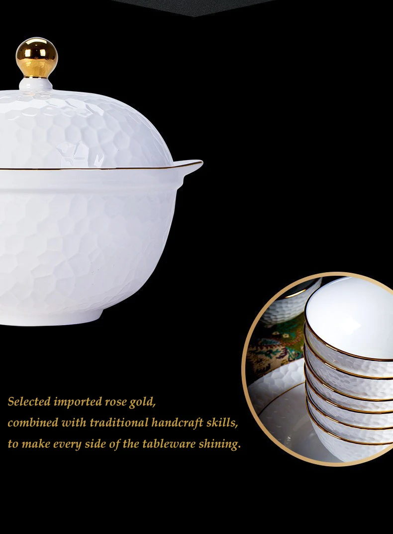 Tivray Luxury Food Grade Bone China Embossed Tableware Plates Set