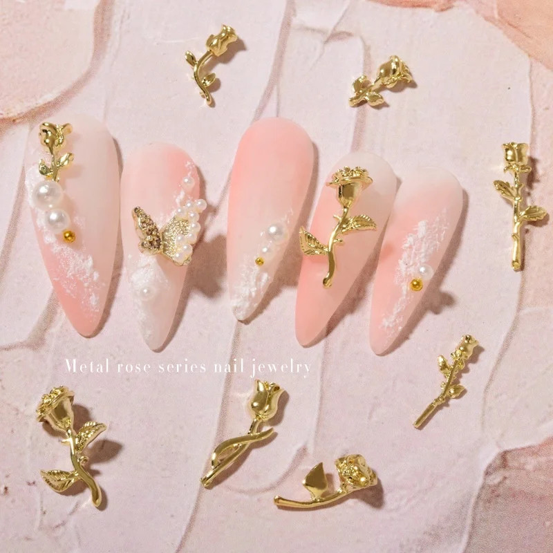 3D Alloy Gold Rose Nail Art Charms