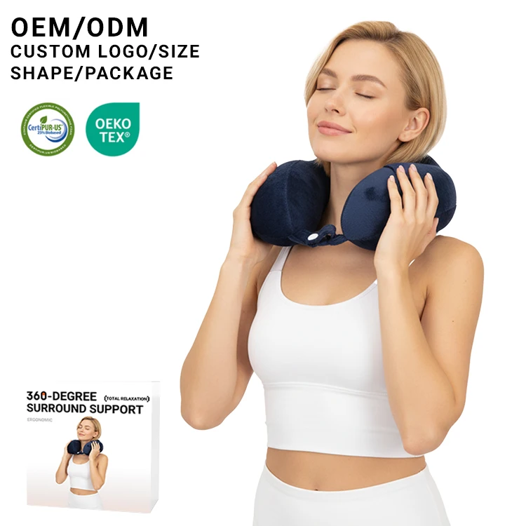 Bantal Leher Perjalanan Khusus untuk Mobil dan Pesawat Terbang — Ergonomis, Ortopedi, Nyaman, dengan Busa Memori Lambat Balik dan Logo Kustom
