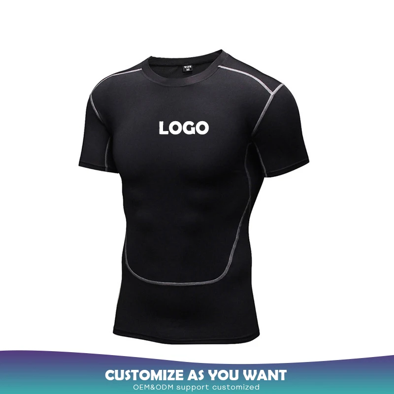 Custom Print Bluk Wholesale Youth Compression Shirts Men Gym Sports Athletic Slim Fit Short Sleeve Shirts