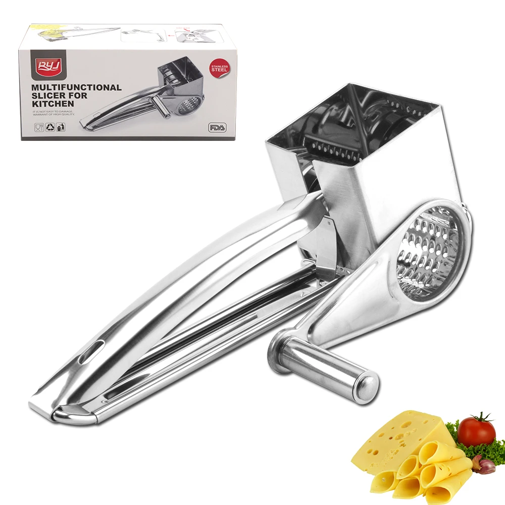 High quality manual stainless steel rotary cheese grater with sharp inter blade drum