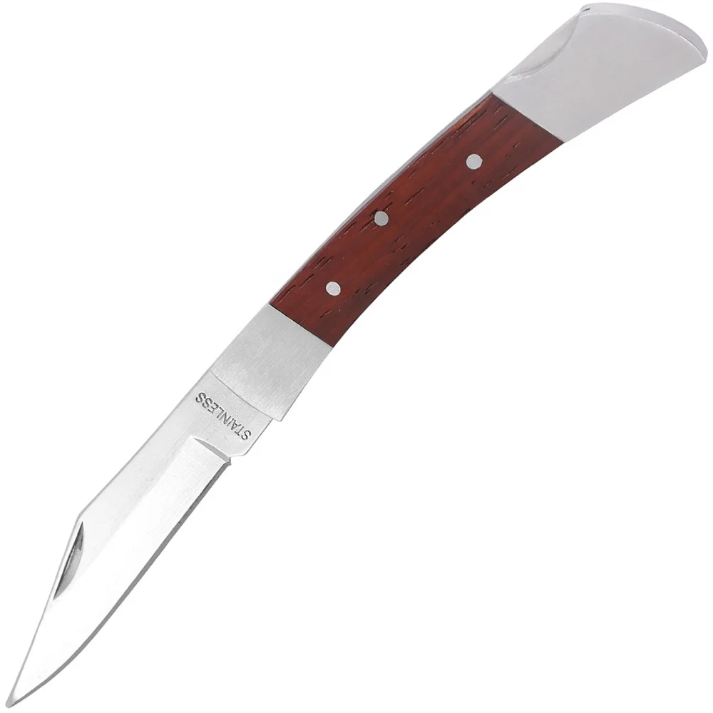 Compact 2.91" Clip Point Blade Nail Nick Open Dual Bolster African Padauk Handle Safe Back Lock Pocket Knife for Gift Store