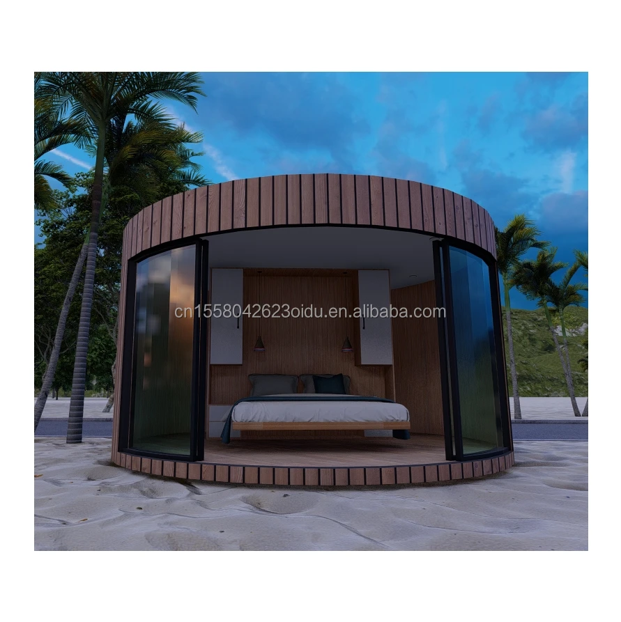 EU Prefabricated Container House Rounded Steel Design with Bedroom Bathroom Kitchen for Residential or Hotel Use for Couples