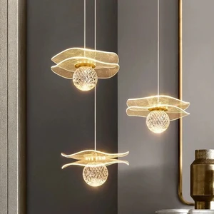 Modern Crystal Hanging Luxury Lamp Lotus Leaf Style Led Chandeliers Pendant Lights Decor Lighting for Home Kitchen Island