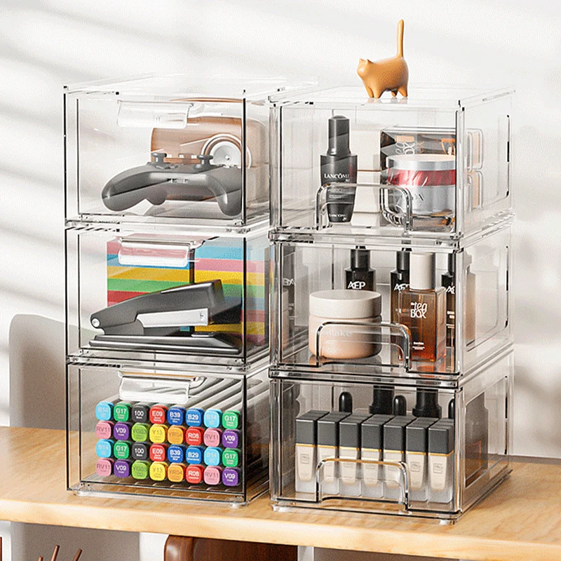 Stackable Bathroom Multifunction Clear Cosmetics Storage Organizer Plastic Drawers for Makeup Skincare