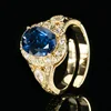 adjustable size Gold blue pointed crystal ring