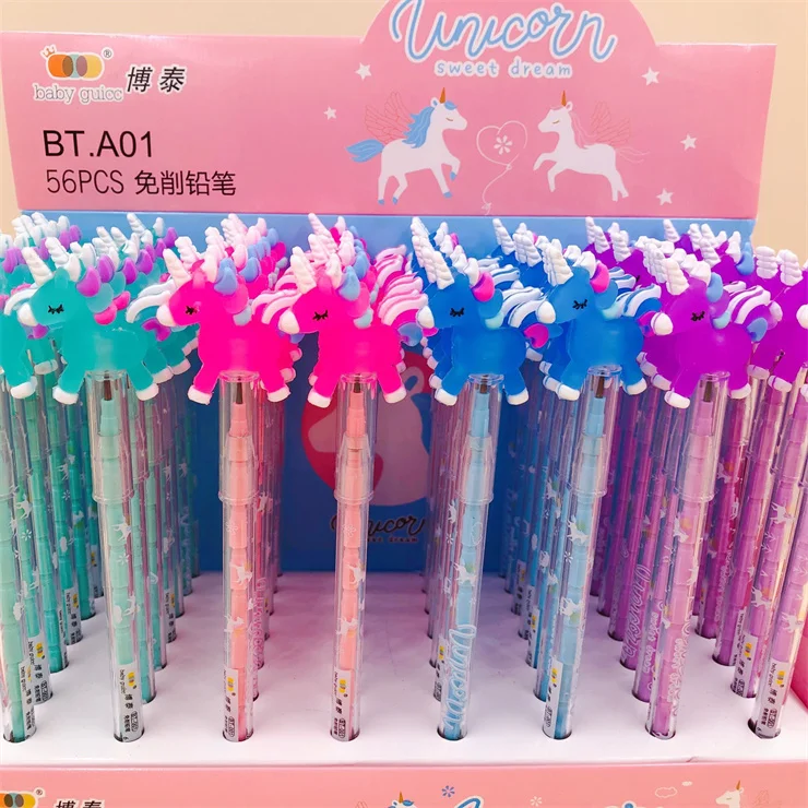 2023, бесплатный образец, корейские милые канцелярские принадлежности, оптовая продажа, классные механические ручки и пластиковые карандаши для письма с единорогом