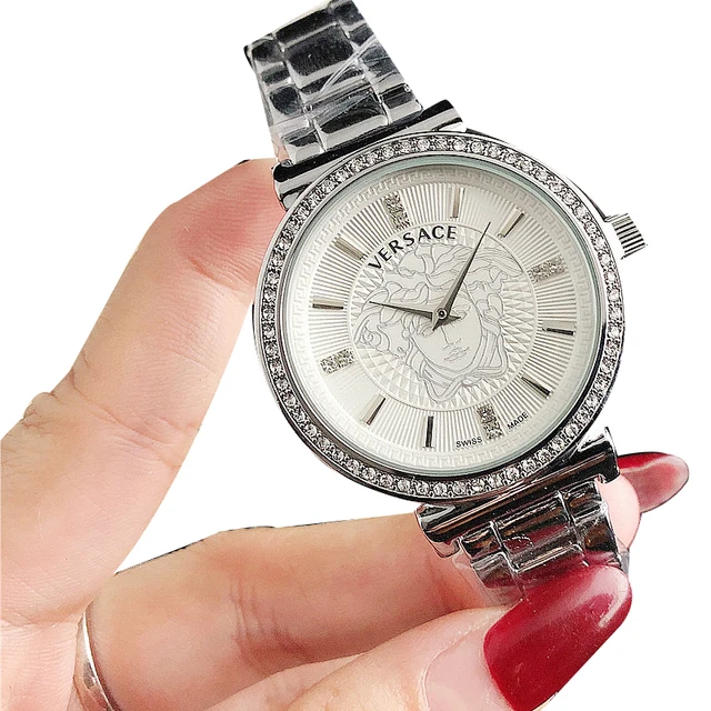 Rihui Women's Stainless Steel Band Quartz Watch Glass Dial Window 16mm Pattern Bracelet Decoration  Pointer Same Series