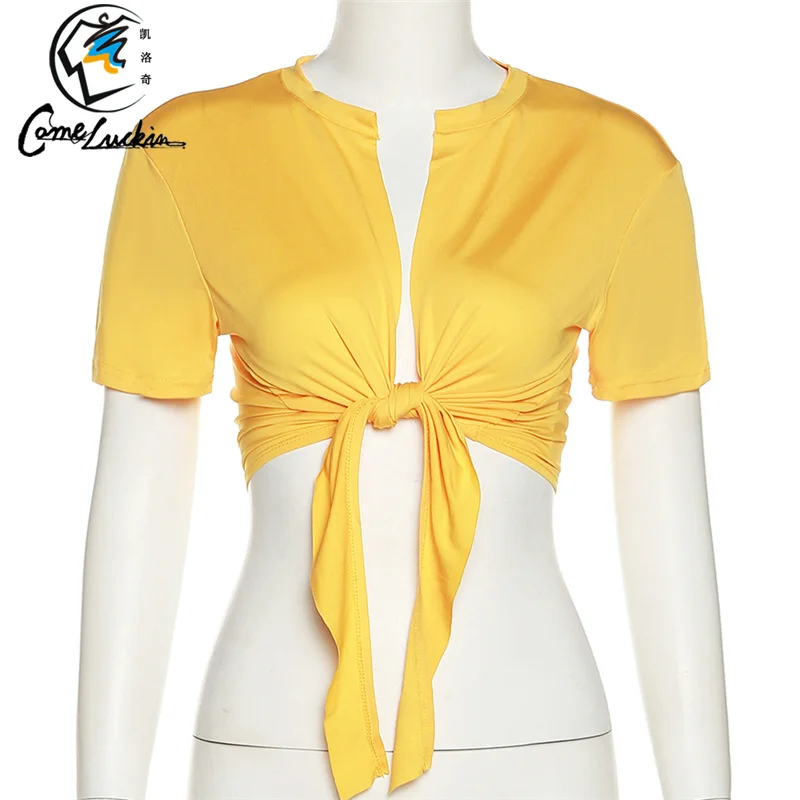 Bandage Cut Out Tees Women Skinny Short Sleeve Custom Logo Crop Tops