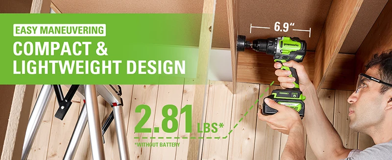 Greenworks 24V borstelloze accuboormachine met 1/2" metalen boorkop, 800 inch-lbs koppel, 21 koppelstanden en 4Ah accu._voghion.com