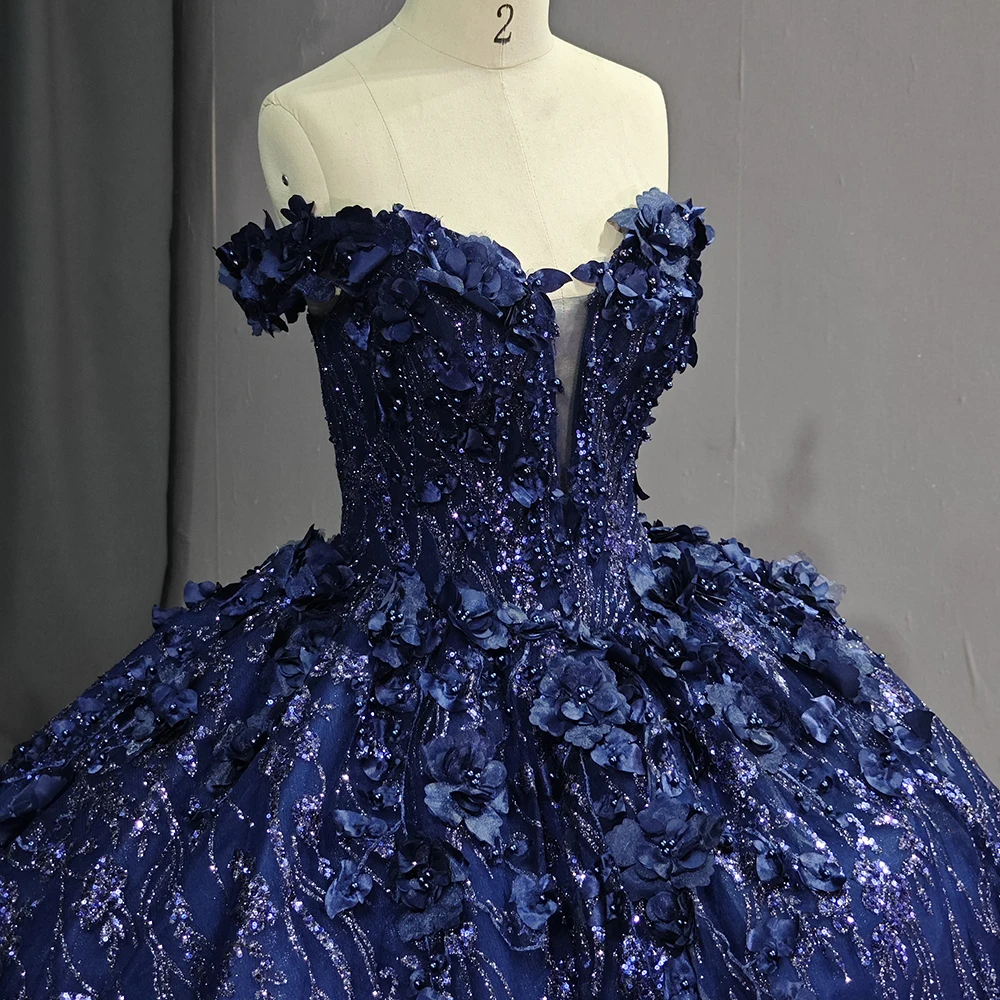 strapless open back dress Royal Blue Ball gown Lace Quinceanera Dresses Princess Formal Wedding –  Siaoryne main image 1