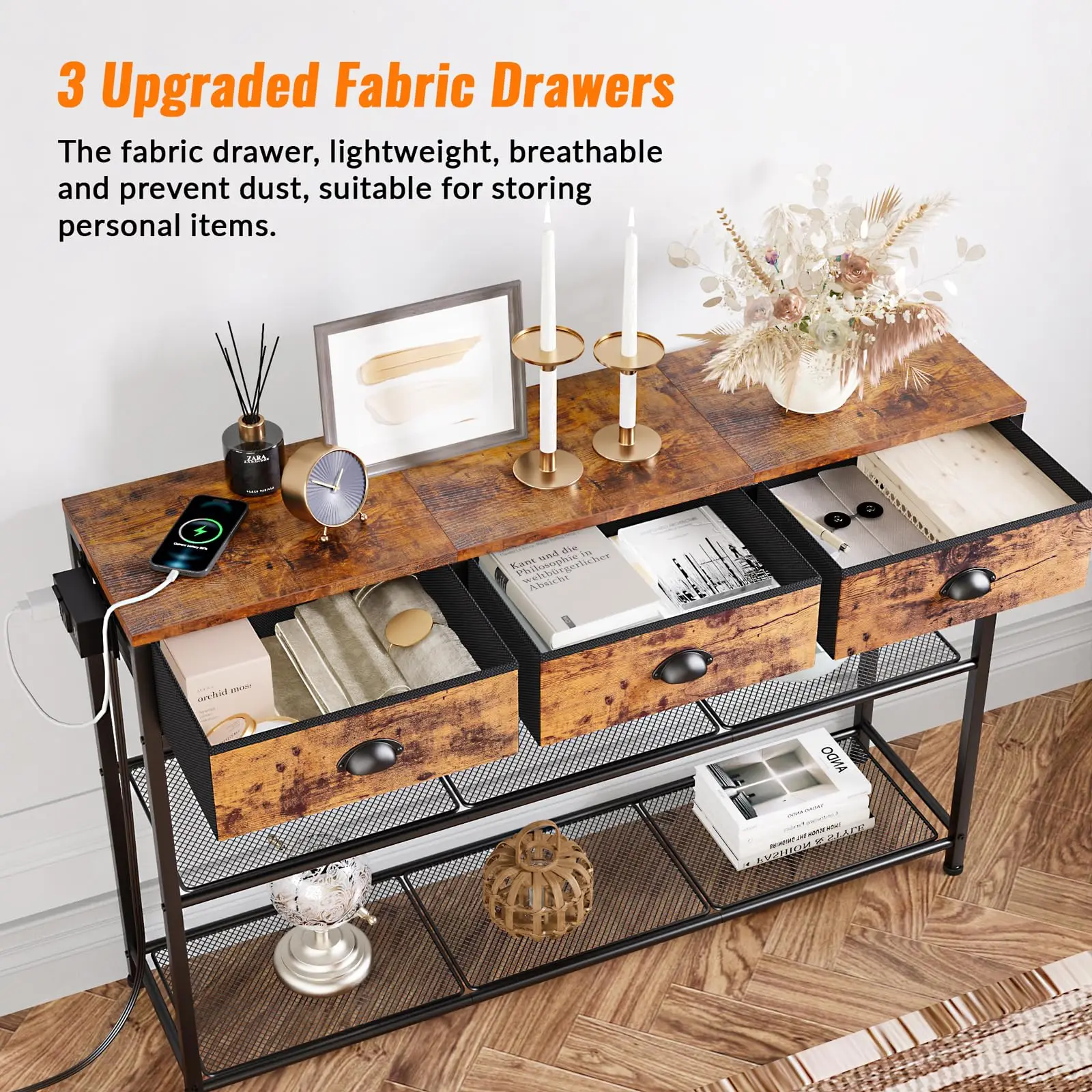 Entryway Table Console Table with 3 Drawers Sofa Table Narrow Long with ...