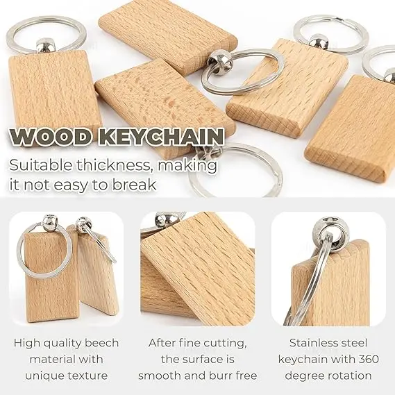 Wholesale Solid Wood Keychain Laser Engraved Logo Round Keyring Promotional Souvenir Ring Custom Personalized Fashion_voghion.com