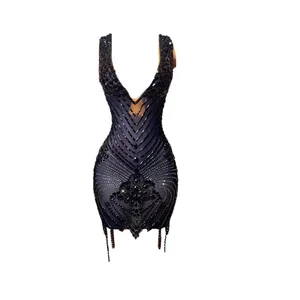 Customize Novance  Bodycon Club Dresses Knee-Length Transparent Mesh & Velvet Sexy Women's Fashion