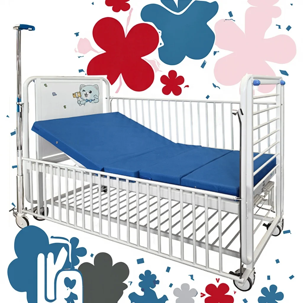 Pediatric Hospital Bed with Steel Guardrails Foldable & Adjustable Design Compact for Small Patients Hospital Use 2