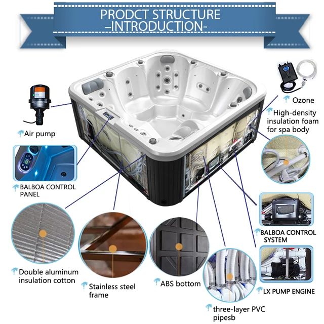 Europe Design Modern Hot Tub with 33 Nozzles Air and Water Massage Jets for 5-6 People