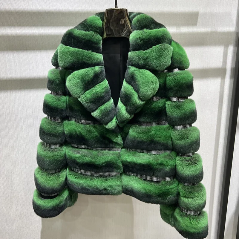 Wholesale Luxury Winter Colorful Fur Jacket Women Rex Rabbit Chinchilla