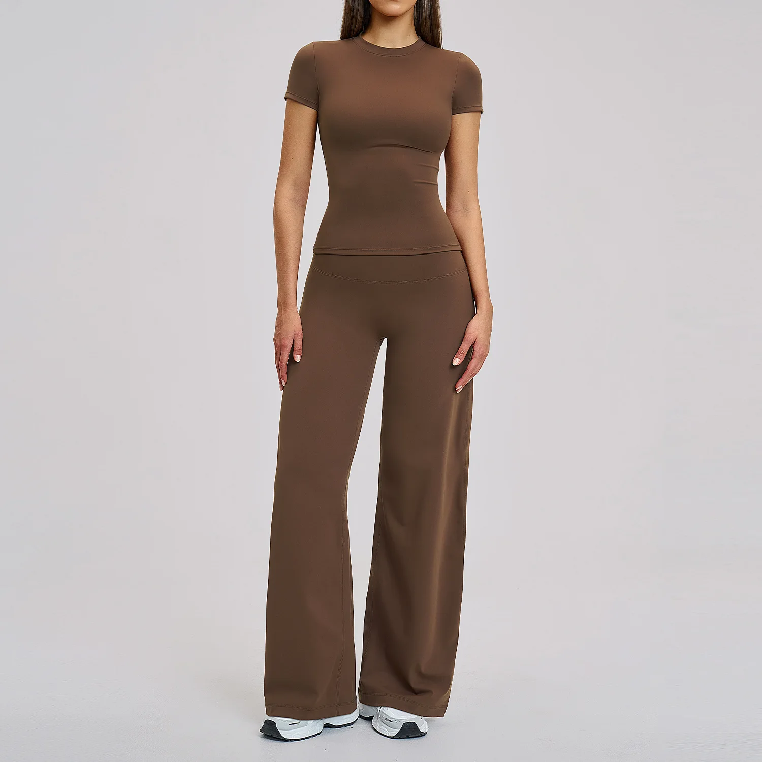 Wicking Spandex/Nylon 2-Piece T-Shirt Flare Yoga Pants Set thumbnail