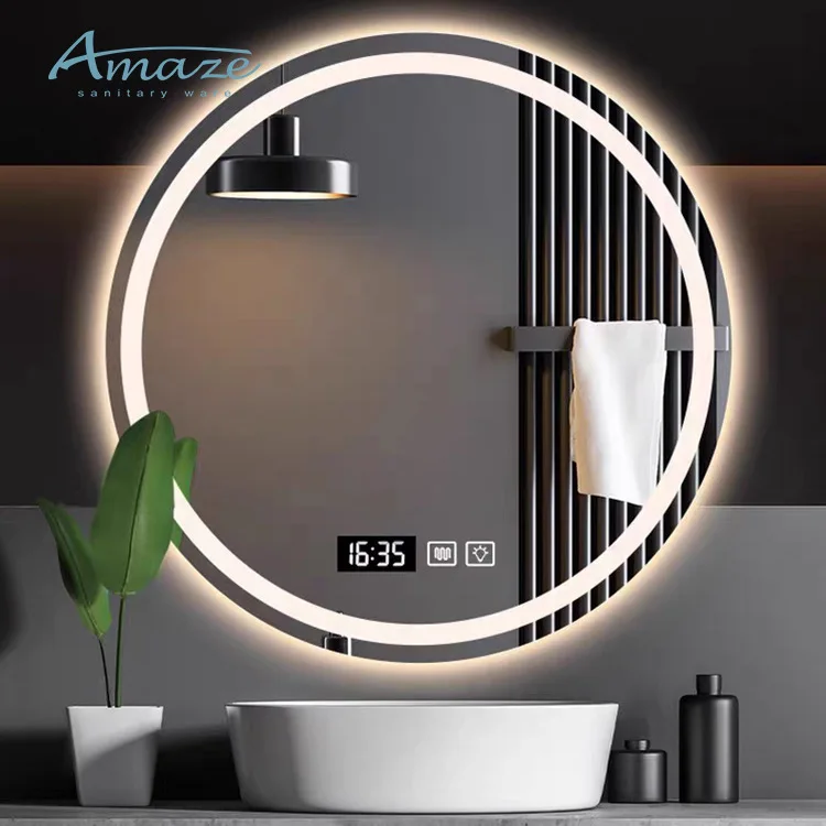 Modern  round led mirror wall mounted touch switch screen smart mirror for bathroom with mirror led light factory