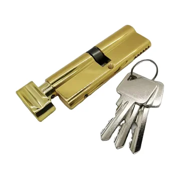 Brass Door Mortise Lock Cylinder 90mm Golden Finished Thumb Turn Single Open With Keys Safe Security Door Lock Cylinder