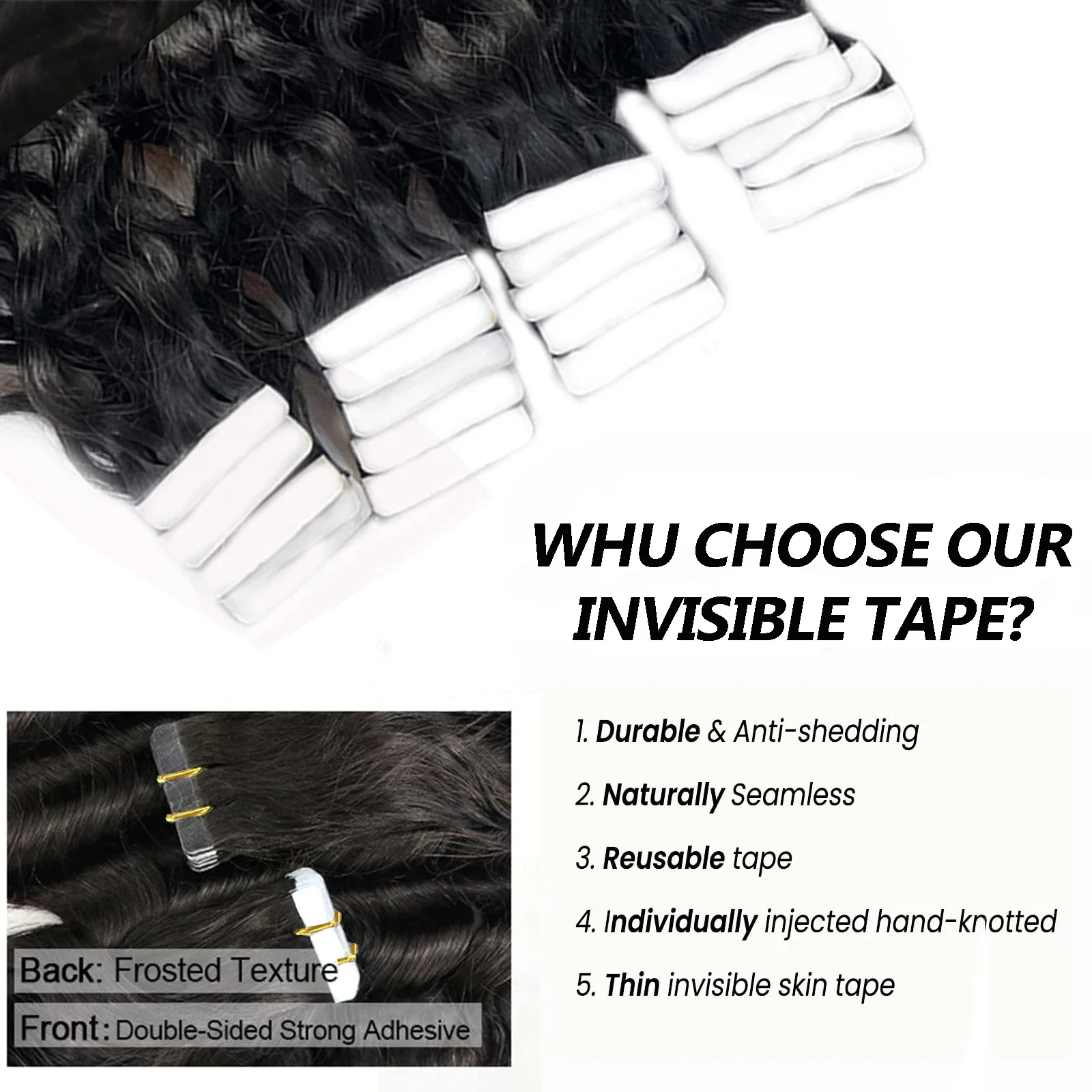Deep Wave Tape In Human Hair Extensions Remy Hair Natural Color Skin Weft Tape In Extension_voghion.com