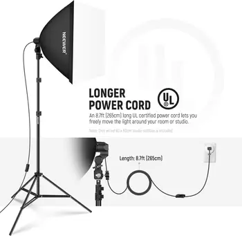NEEWER 24x24in/60x60cm Softbox With E26 Porcelain Socket/UL Certified Power Cord/White Diffuser/Stand Adapter, Durable Nylon detail image