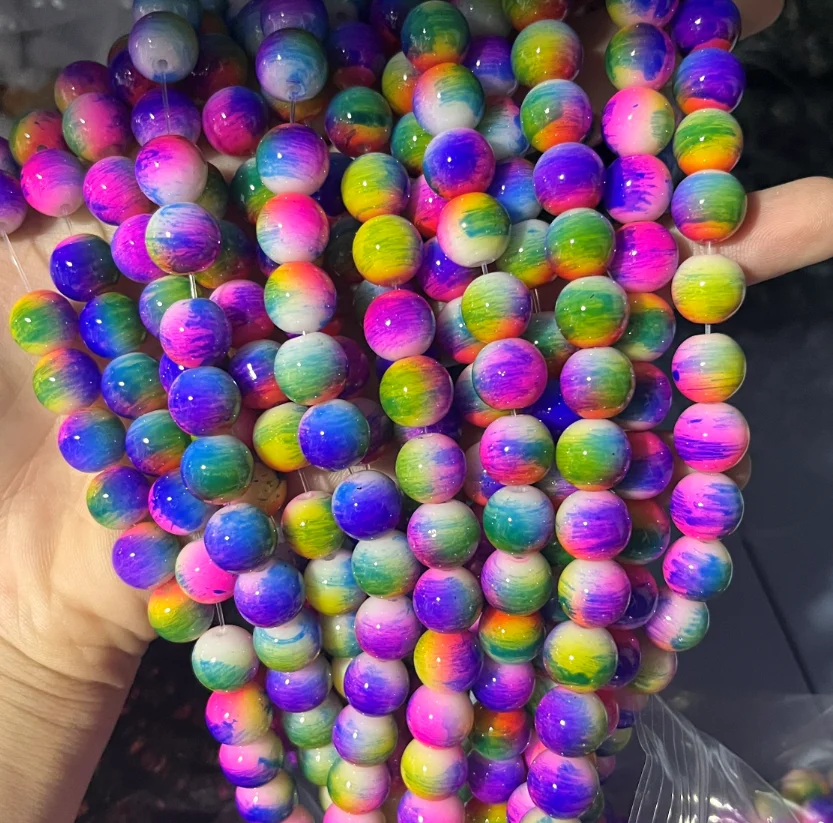 Ready To Ship 10mm Blue Color Glass Bead New Arrive Picture Beads Wholesale Round Glass Beads