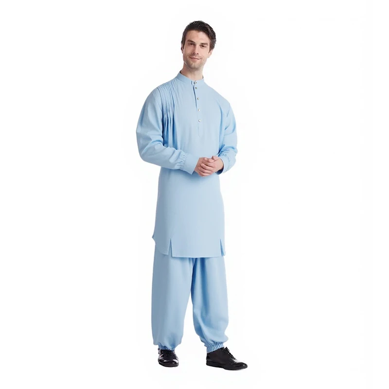 Breathable Arab Thobe for Men 2025 New Button Down Design Middle East Malaysian Style Muslim Shirt