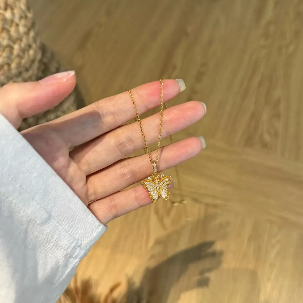 KAKODIY 22K gold-plated Cubic Zirconia Czirconium oxide butterfly pendant necklace jewelry for women detail 1