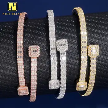 3MM VVS Baguette Moissanite Bangles 925 Silver Trendy Jewelry Adjustable Moissanite Diamond Bangles For Men Women
