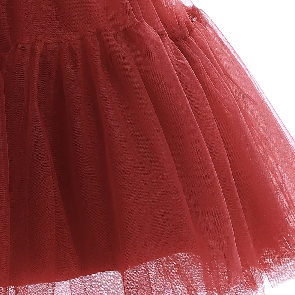 Mqatz Hot Sale Girls Summer Clothing Evening Party Elegant Red Tulle