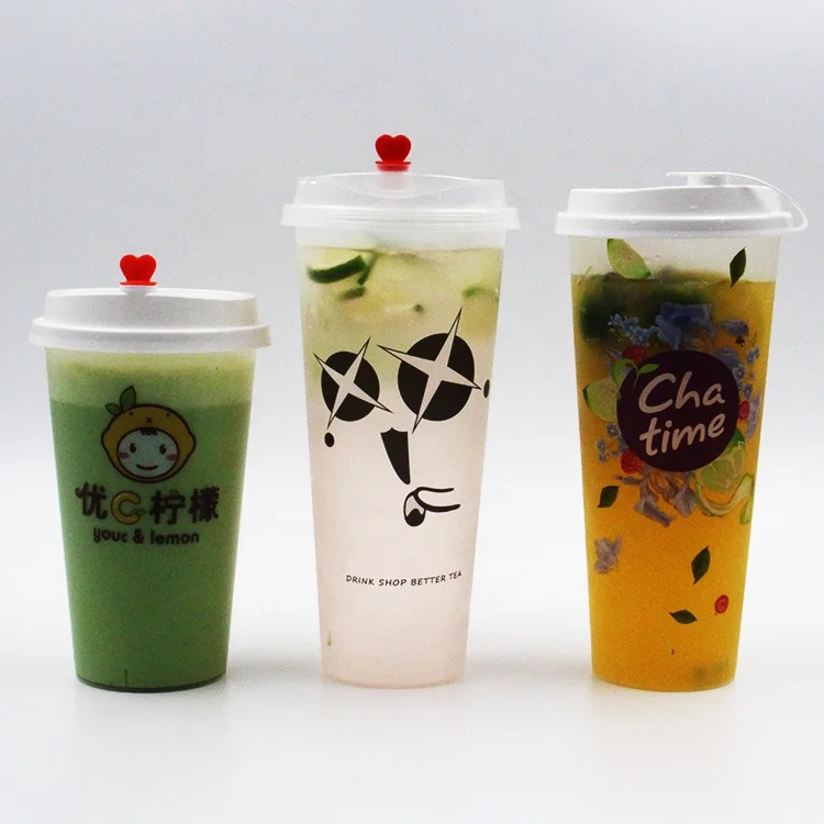 bubble tea cup milktea cup reusable custom logo plastic cups with lids