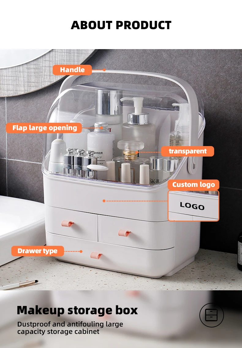 Wannuo Portable Plastic Makeup Storage Box Dust-proof Plastic Makeup Box Multifunctional Makeup Organizer details