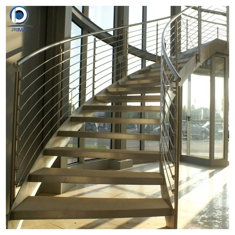 Prima Stairs Modern Central Middle Design Stainless Handrail Steel Staircase Railing Price Stairs