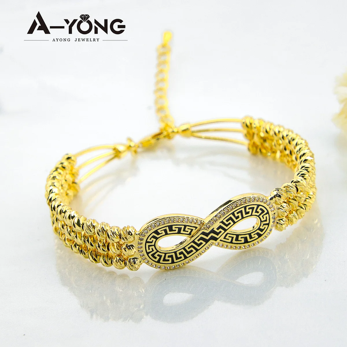 Unique Design Multi Layer Beaded Chain Bracelet Infinity Gold Bangles 18k Women Bangle Bracelet